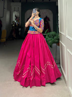 Lorenvalley Pure Cotton Pink Plain With Gota Patti Touch Up Lehenga Choli