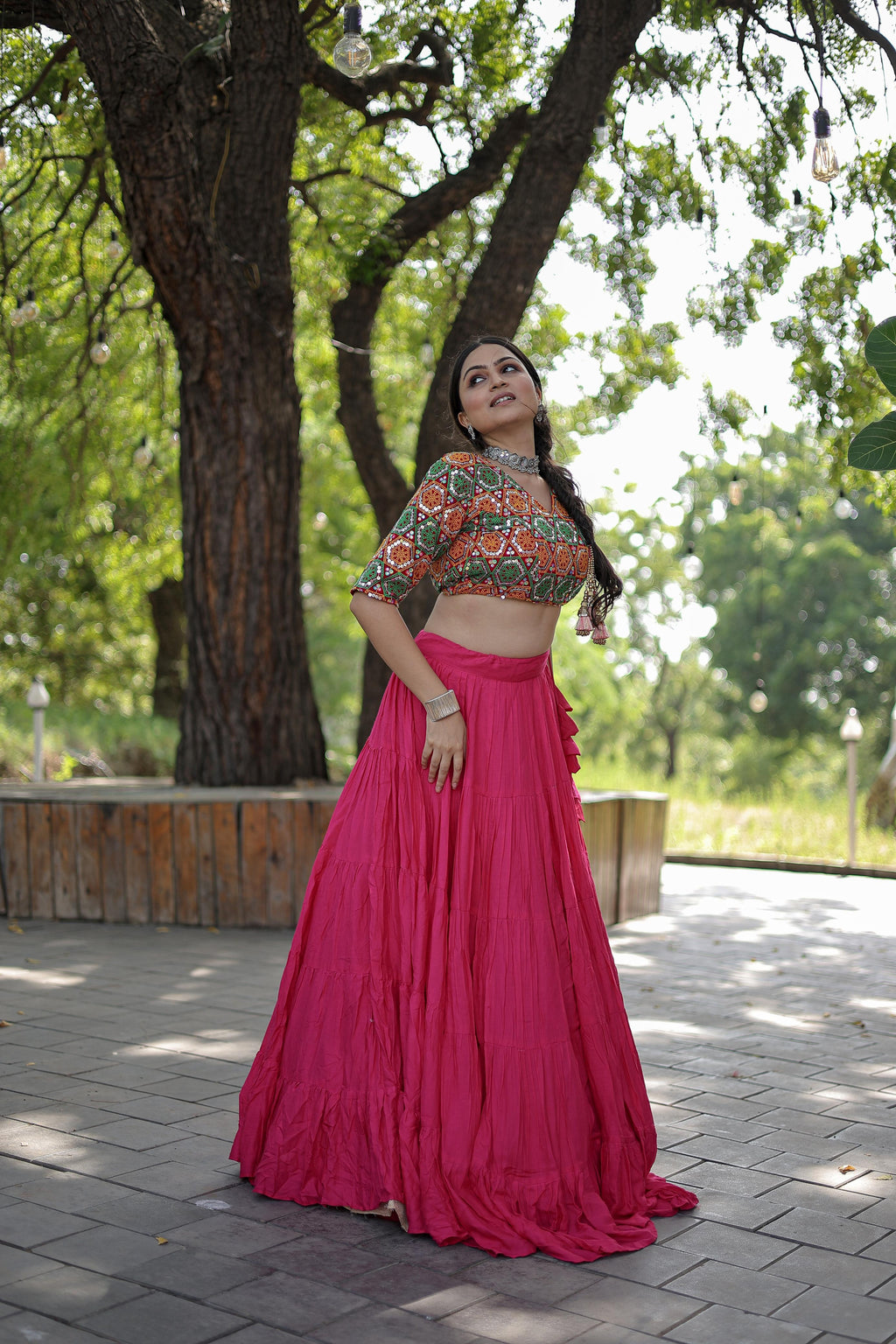 Lorenvalley Pink Premium Rayon Lehenga with Georgette Embroidered Traditional Thread work Choli