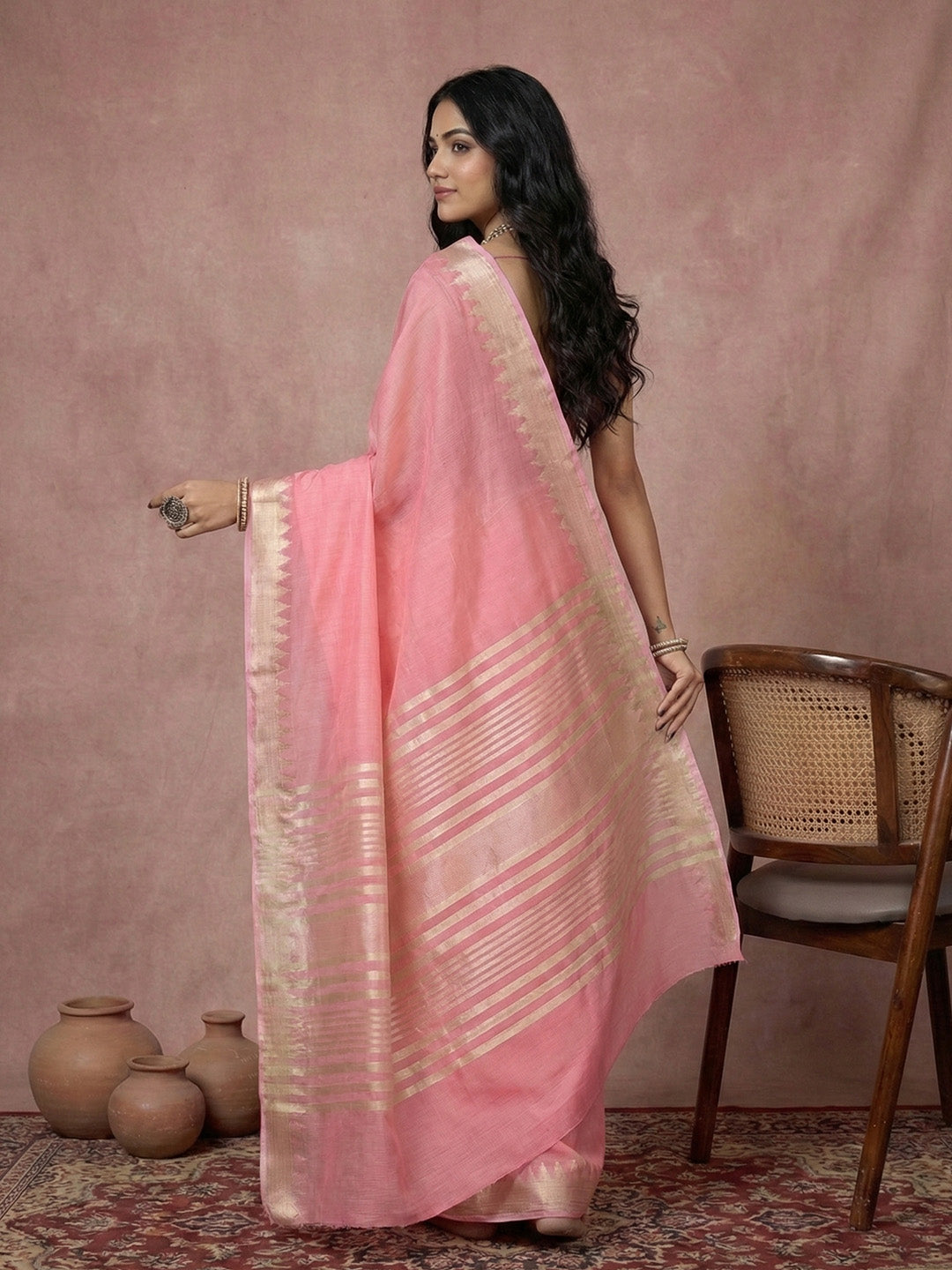 Anaita Pink Cotton Saree With Blouse - Distacart