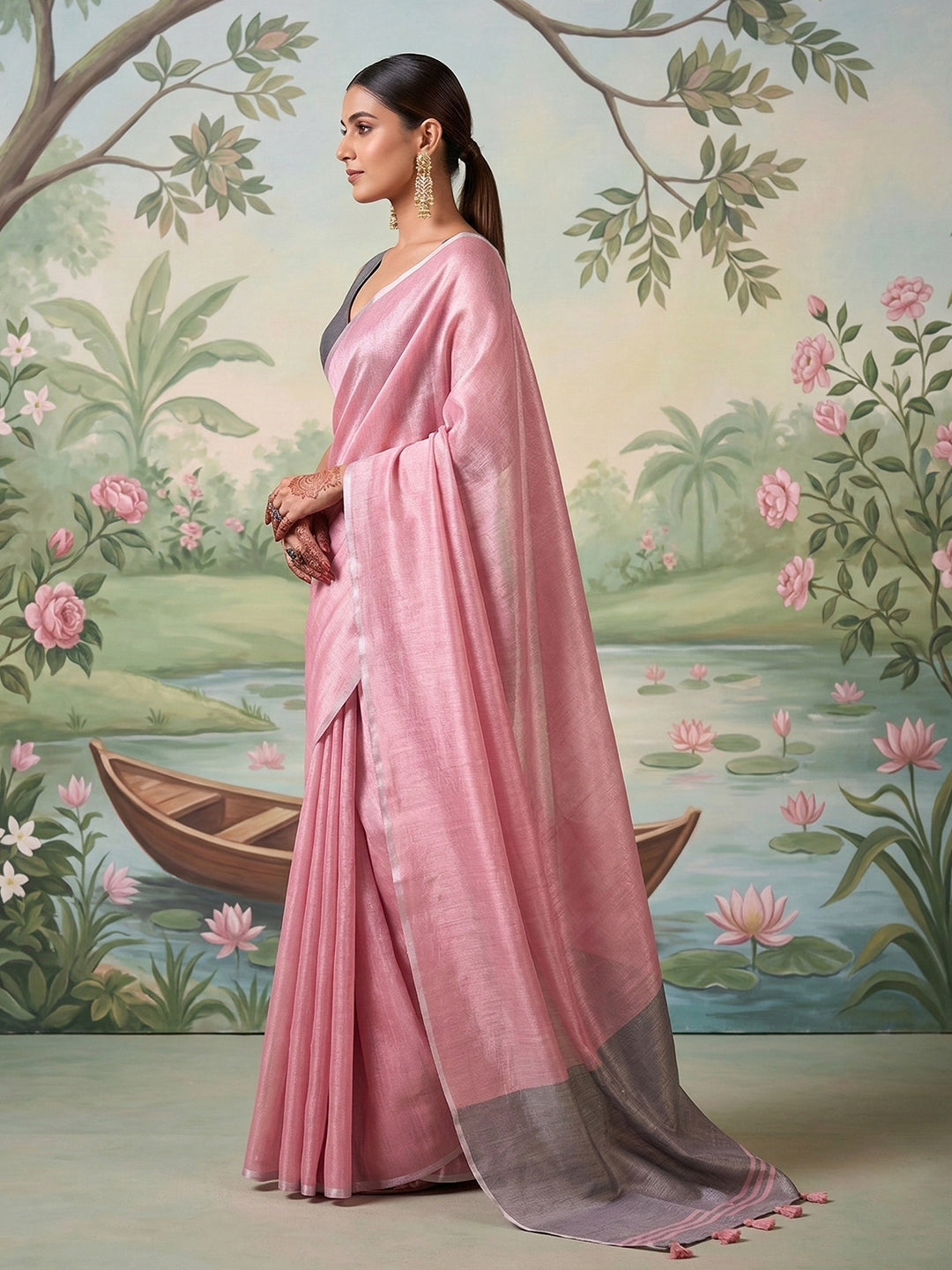 Anaita Pink Tissue Saree With Blouse - Distacart