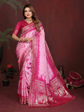 Anaita Pink Zari Weaving Work Satin Silk Saree With Blouse - Distacart