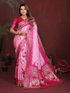 Anaita Pink Zari Weaving Work Satin Silk Saree With Blouse - Distacart