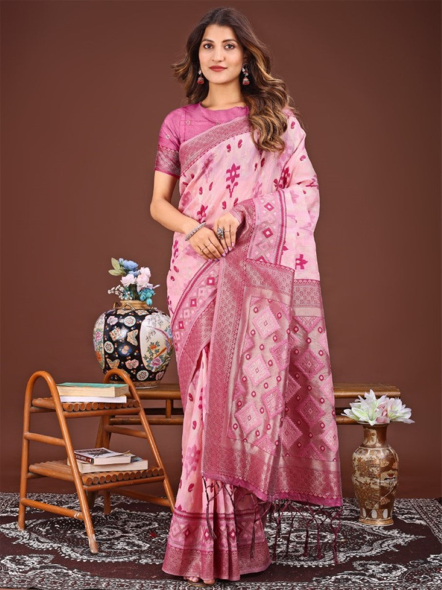 Anaita Pink Banarasi Silk Saree With Blouse - Distacart
