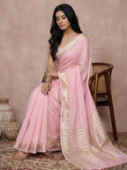Anaita Pink Cotton Saree With Blouse - Distacart