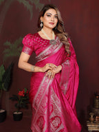 Anaita Pink Zari Weaving Work Satin Silk Saree With Blouse - Distacart