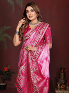 Anaita Pink Zari Weaving Work Satin Silk Saree With Blouse - Distacart
