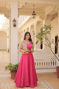 Lorenvalley Pink Premium Chinnon Lehenga Choli with Jacquard Woven Design Koti