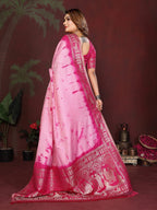 Anaita Pink Zari Weaving Work Satin Silk Saree With Blouse - Distacart