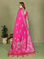 Anaita Pink Zari Butta Work Satin Silk Saree With Blouse - Distacart