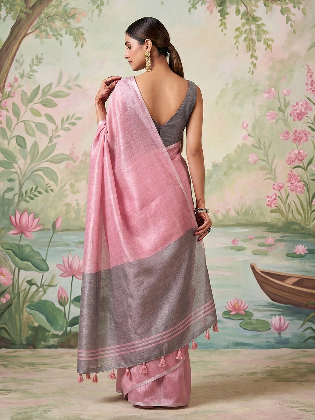 Anaita Pink Tissue Saree With Blouse - Distacart