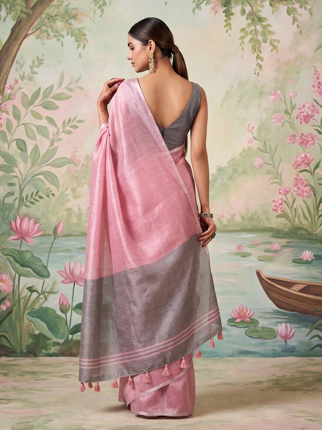 Anaita Pink Tissue Saree With Blouse - Distacart