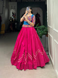 Lorenvalley Pink Pure Cotton Plain With Gota Patti Touch Up Lehenga Choli