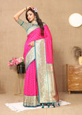 Lorenvalley Fashion Pink Soft Silk weaving Design Rich Zari Weaving Saree