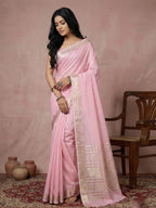 Anaita Pink Cotton Saree With Blouse - Distacart