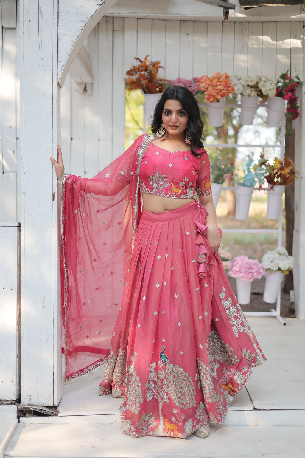Lorenvalley Pink Gold Coin Fabric with Sequins and Thread Embroidered work Lehenga Choli with Dupatta