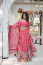 Lorenvalley Pink Gold Coin Fabric with Sequins and Thread Embroidered work Lehenga Choli with Dupatta