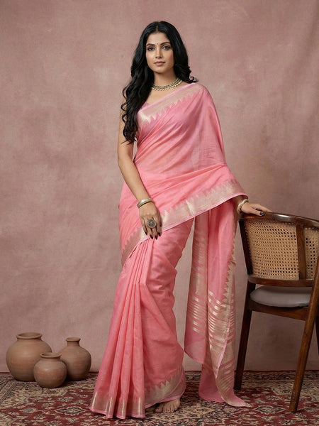 Anaita Pink Cotton Saree With Blouse