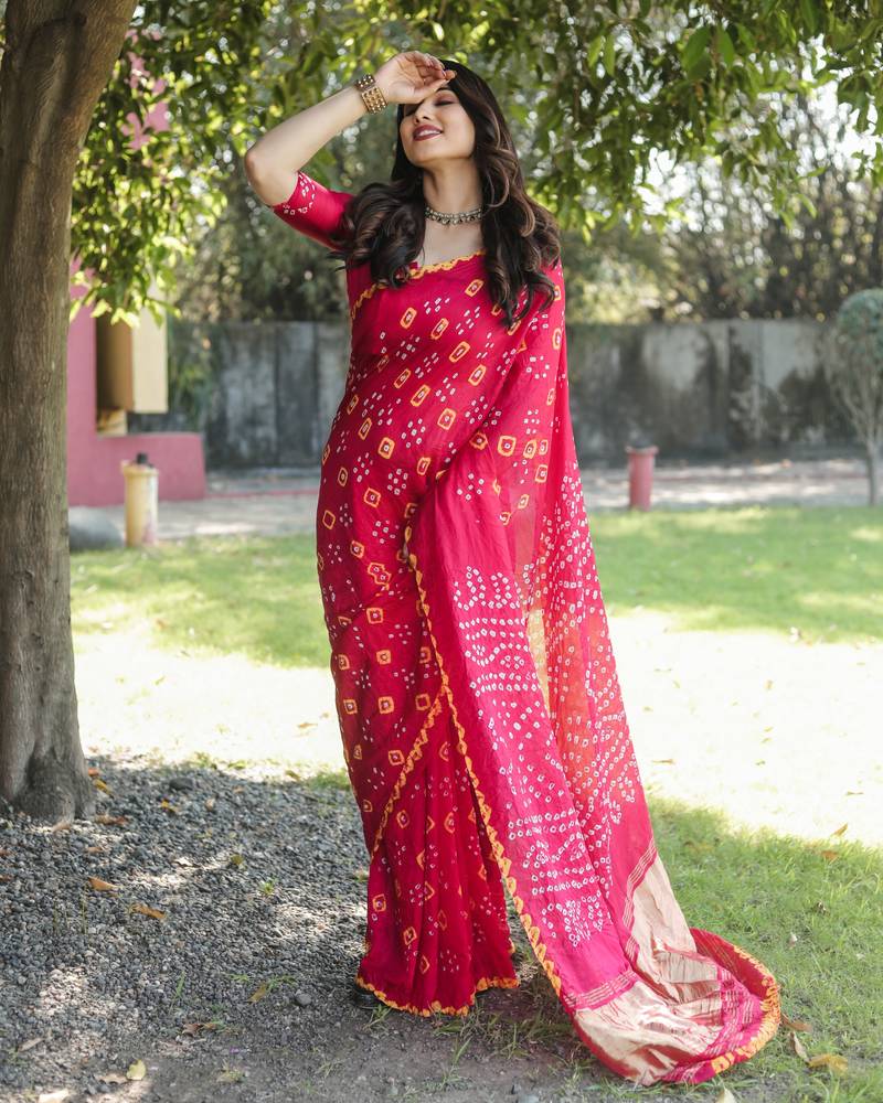 Anaita Pink Woven Design Pure Bandhej Silk Saree With Blouse - Distacart