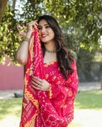 Anaita Pink Woven Design Pure Bandhej Silk Saree With Blouse - Distacart