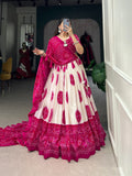 Lorenvalley Pink Tussar Silk with Bandhej Print Lehenga Choli