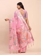 Anaita Pink Linen Woven Work Saree With Blouse - Distacart