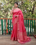 Lorenvalley Premium Bandhej Patola Silk Sarees with kanchi Borders and Contrast Zari Weaving borders Saree - Pink