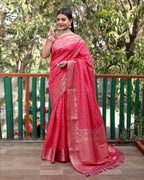 Lorenvalley Premium Bandhej Patola Silk Sarees with kanchi Borders and Contrast Zari Weaving borders Saree - Pink
