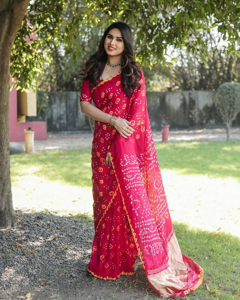 Anaita Pink Woven Design Pure Bandhej Silk Saree With Blouse - Distacart