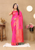 Lorenvalley Fashion Pink Soft Silk Copper Zari weaving Design Saree
