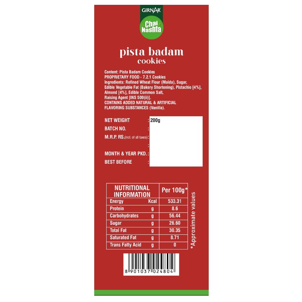 Girnar Chai Nashta - Pista Badam Cookies - Distacart