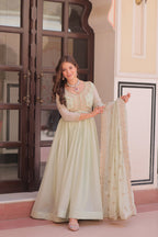 Lorenvalley Fashion Pista Star Georgette with Beads & Sequins Multi Embroidered work Anarkali Gown with Dupatta - Distacart