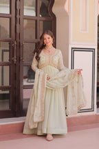 Lorenvalley Fashion Pista Star Georgette with Beads & Sequins Multi Embroidered work Anarkali Gown with Dupatta - Distacart