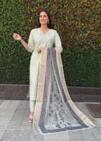 Lorenvalley Fashion Pista Roman Silk Hand Work Kurta Pant with Dupatta - Distacart