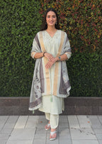 Lorenvalley Fashion Pista Roman Silk Hand Work Kurta Pant with Dupatta - Distacart