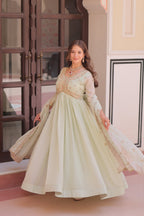 Lorenvalley Fashion Pista Star Georgette with Beads & Sequins Multi Embroidered work Anarkali Gown with Dupatta - Distacart
