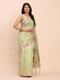 Anaita Rama Linen Woven Work Saree With Blouse - Distacart