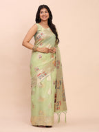 Anaita Rama Linen Woven Work Saree With Blouse - Distacart
