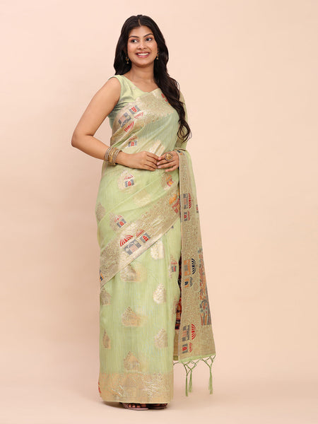 Anaita Rama Linen Woven Work Saree With Blouse