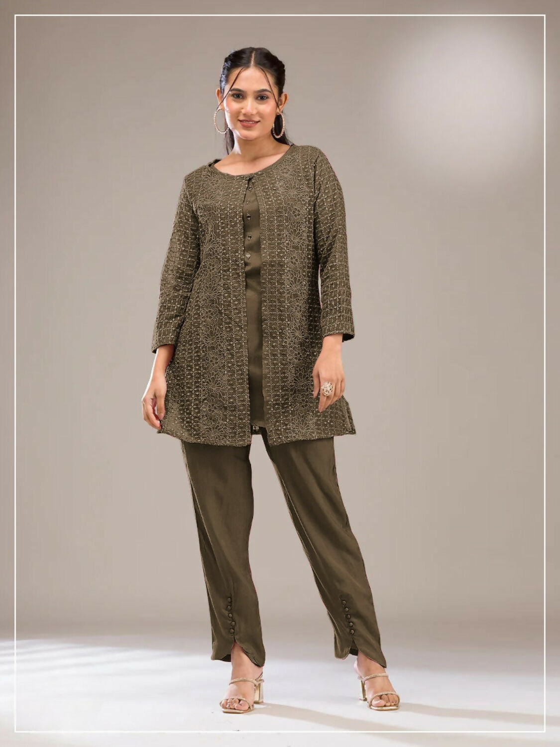 Anaita Mehendi Faux Georgette Readymade 2 Piece Set with Embroidery Work - Distacart