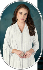 Anaita White Heavy Faux Georgette Stitched Suit with Embroidered Sequence Work - Distacart