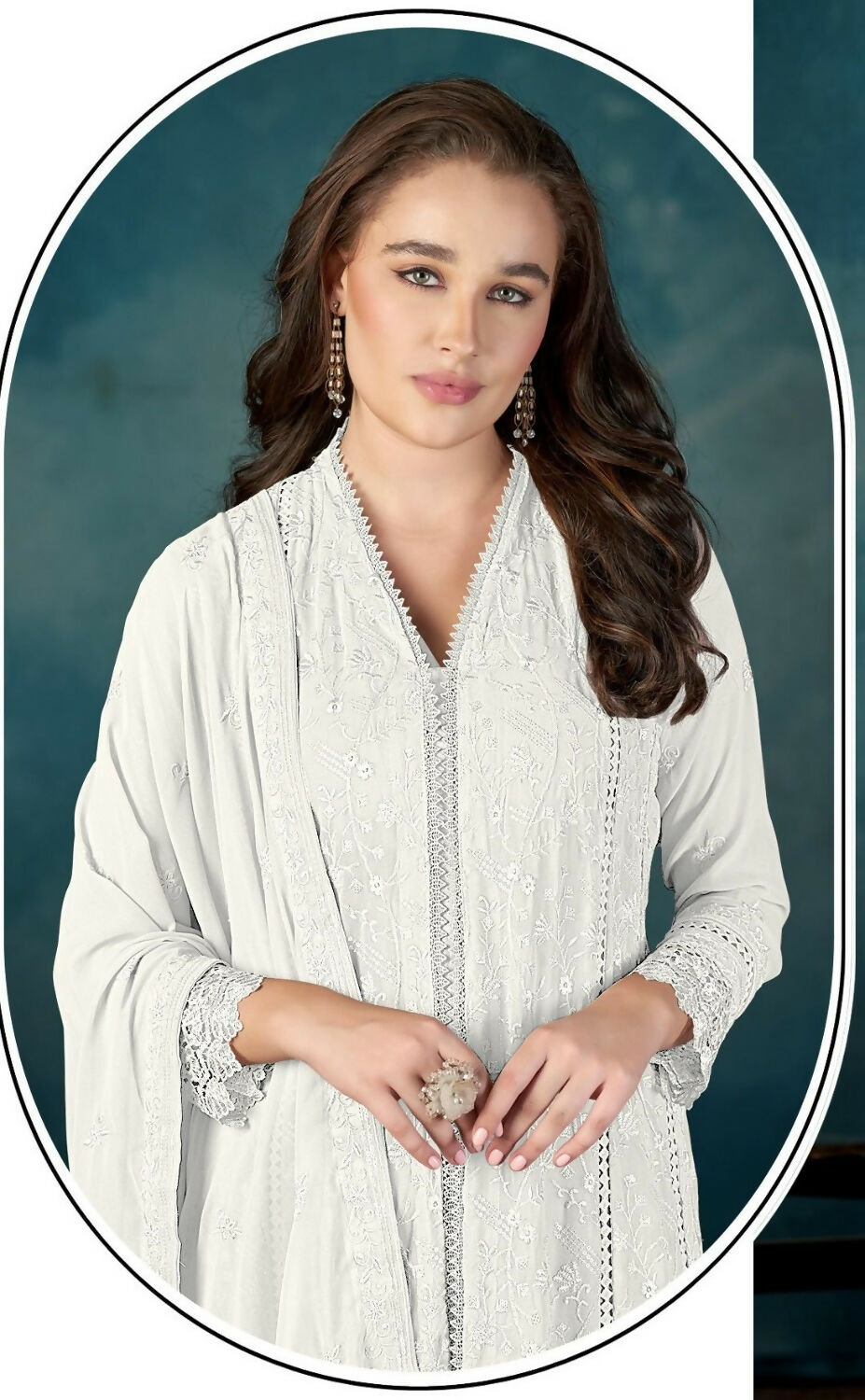 Anaita White Heavy Faux Georgette Stitched Suit with Embroidered Sequence Work - Distacart