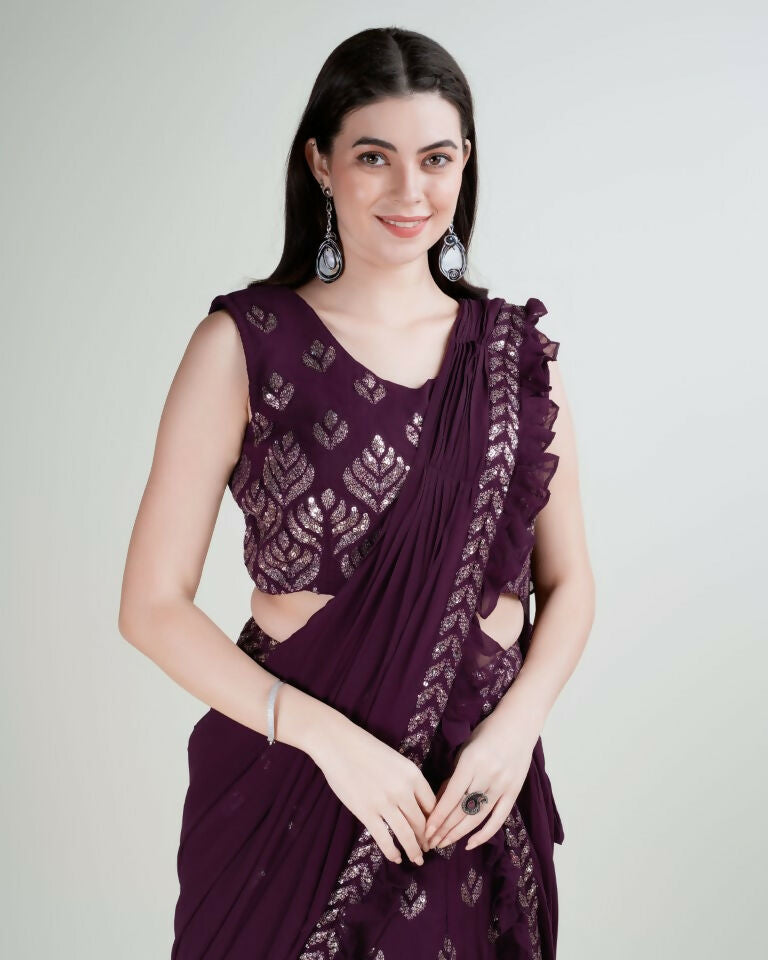 Purple Georgette Sequence Embroidered Lehenga Choli with Dupatta - Tanya