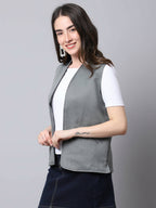 Even Apparels Grey Polyblend Open Front Women's Waistcoat - Distacart