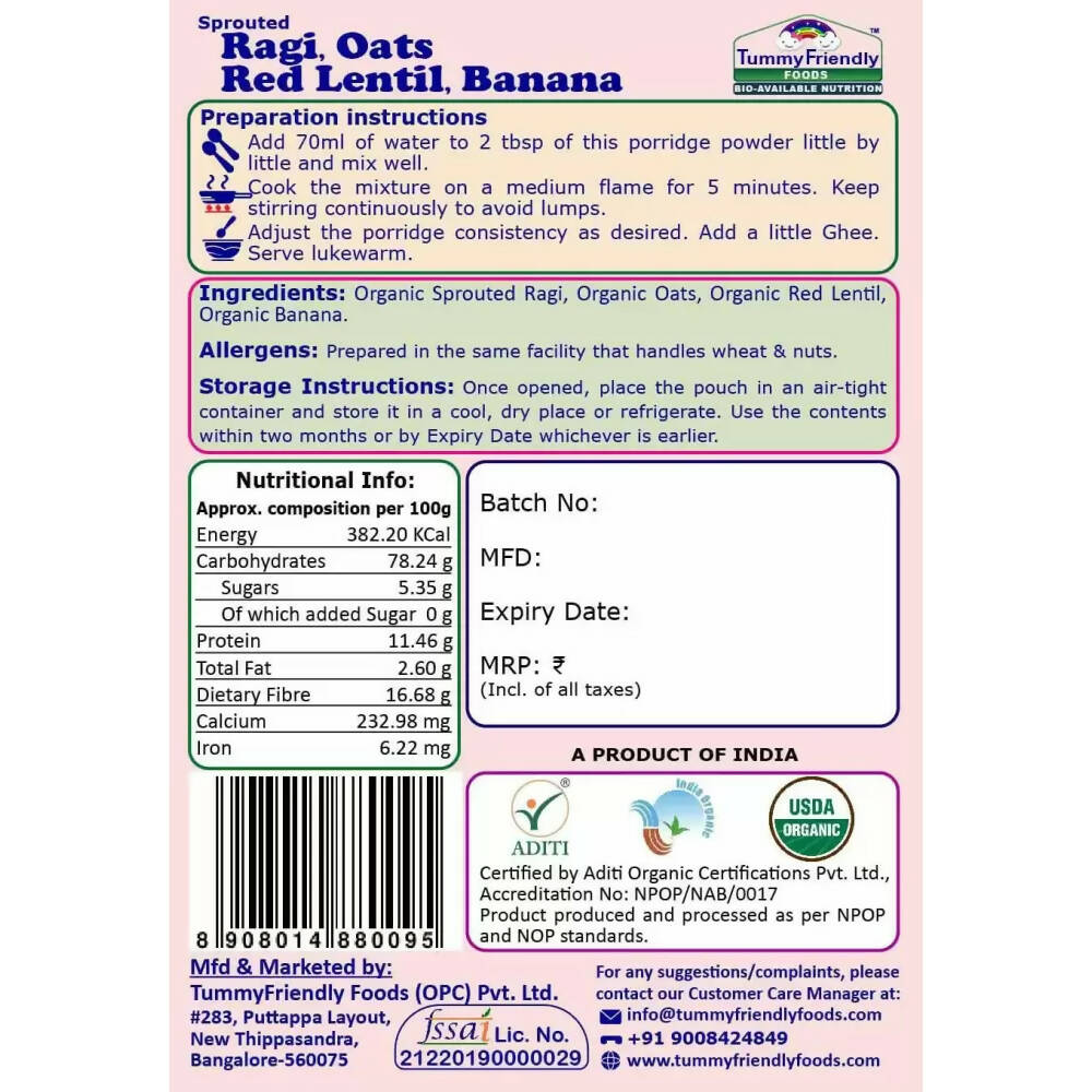 TummyFriendly Foods Certified Stage3 Porridge Mixes Trial Packs - Ragi, Sathu Maavu, MultiGrain for 8 Months Old Baby - Distacart