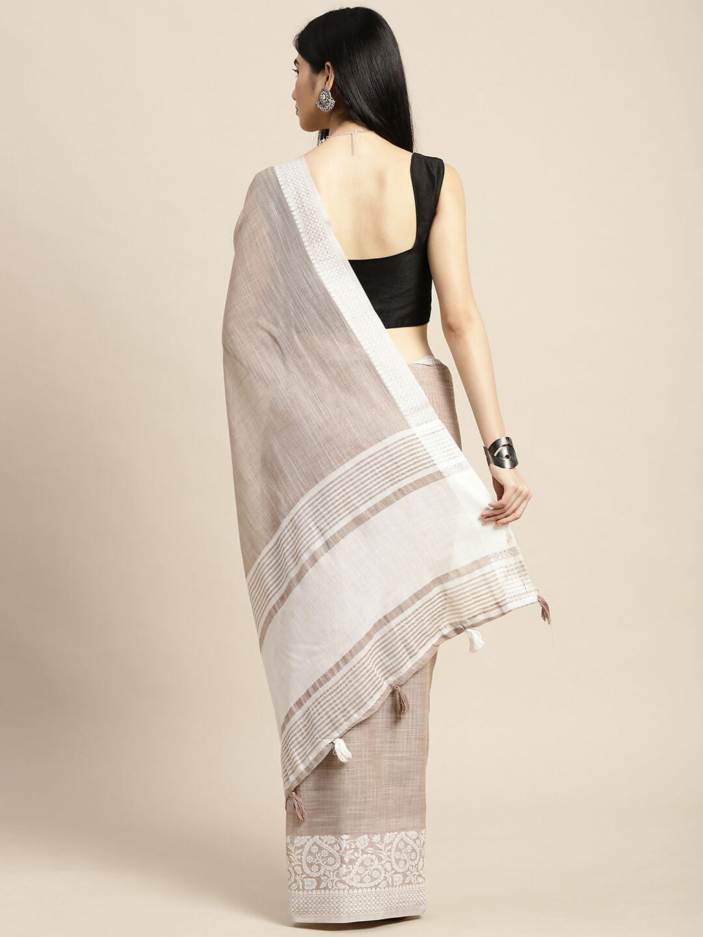 Shree Shyam Fashion Linen Beige Saree - Distacart