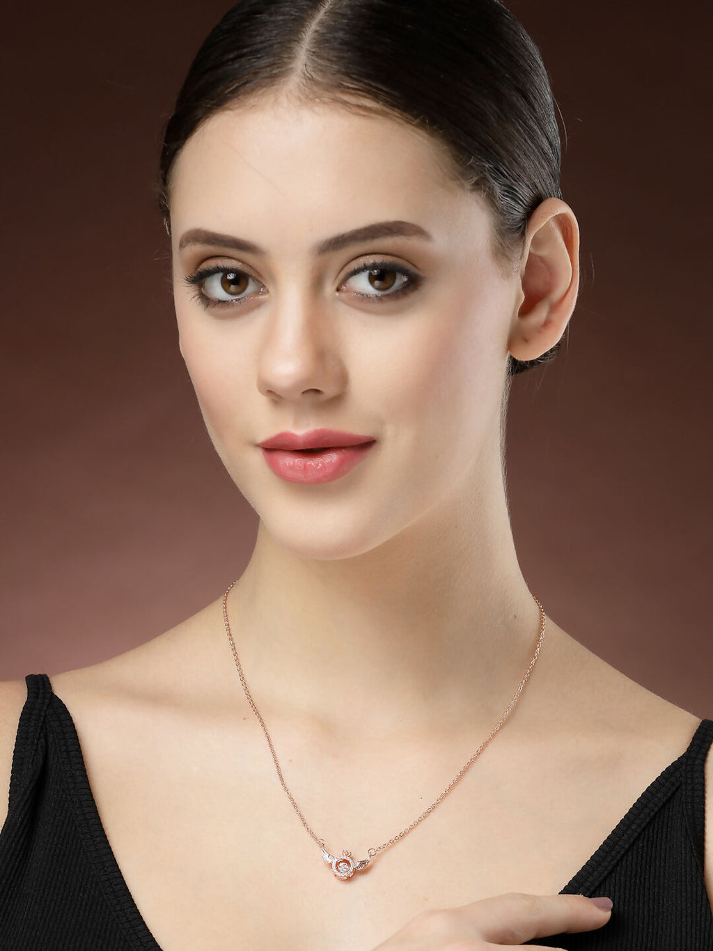 NVR Women's Rose Gold American Diamond Metal Chain