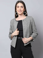 Even Apparels Grey Pure Wool Open Front Statement Women's Jacket - Distacart