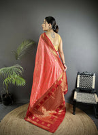 Joban Fashion Peach Banarasi Soft Silk Woven Butti Saree - Distacart