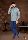 Joban Fashion Men's Pure Cotton Grey Plain Short Kurta