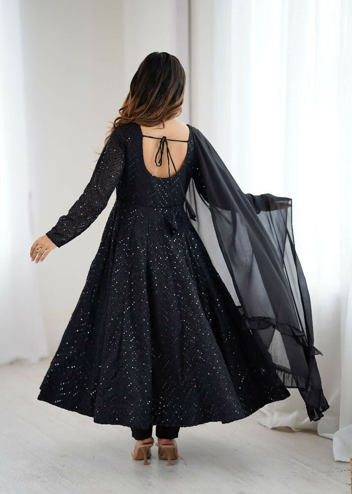 The52 Women's Gorgeous Embroidery Fox Georgette Fabric Flared Anarkali Pant and Dupatta Set - Distacart
